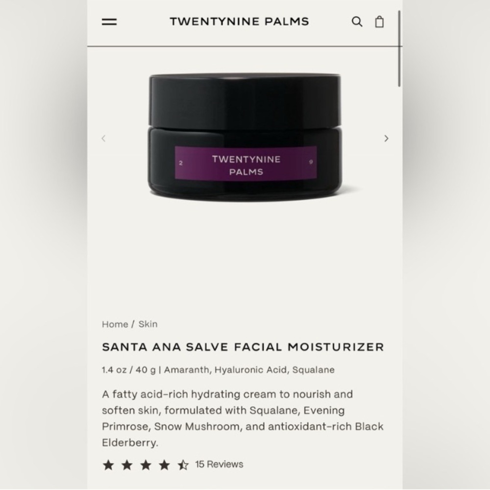 Twentynine Palms Santa Ana Salve Facial Moisturizer NIB - Picture 2 of 7